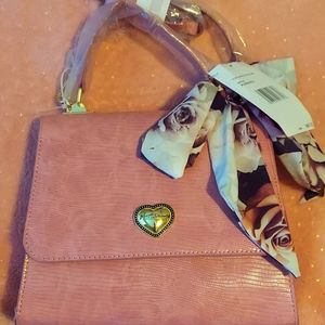 Betsey Johnson Pink Mauve XO Mandy Croco Top-Handle Bag